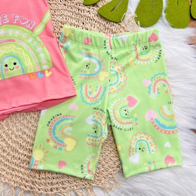 Conj. Blusa Let's Have Fun e Legging Arco-Íris - Rose e Verde